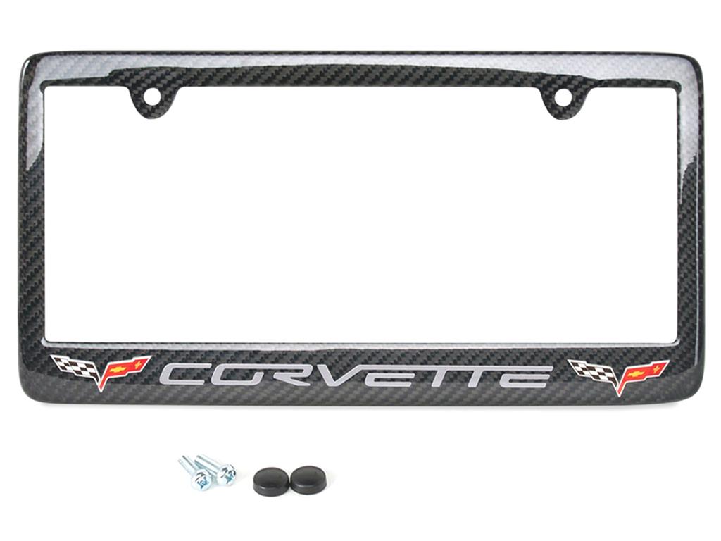 05-13 Carbon Fiber License Plate Frame w/Double C6 Emblem