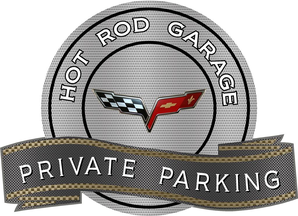 05-13 Metal Sign - Private Parking / Hot Rod Garage - C6 Emblem - 18" X 14"
