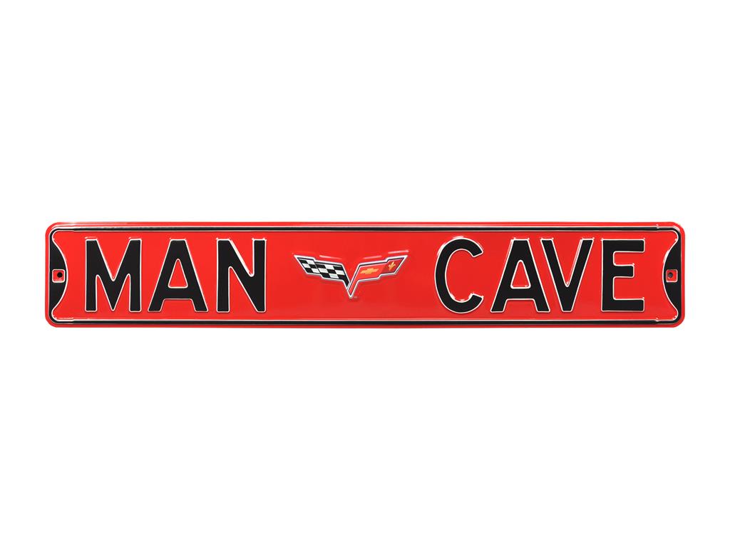 Man Cave Red Metal Street Sign - C6 Logo