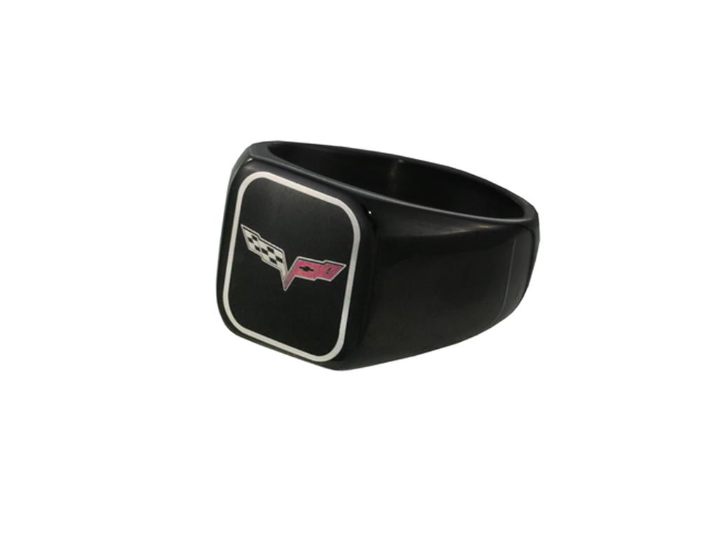 Black Color Emblem Signet Ring With C6 Emblem