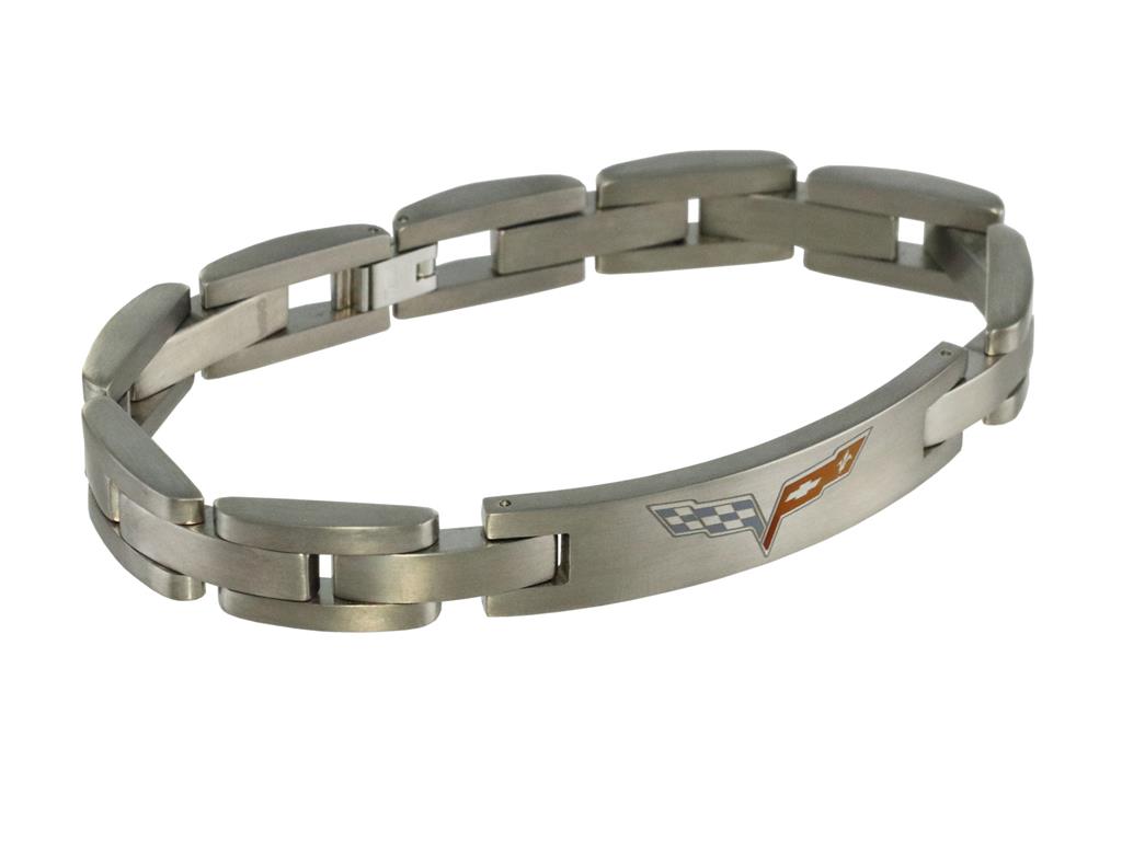 Brushed Titanium Men's ID Bracelet With C6 Emblem