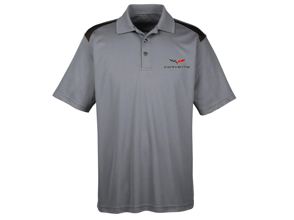Men's Vintage Gray with Black Colorblock C6 Logo Polo Shirt