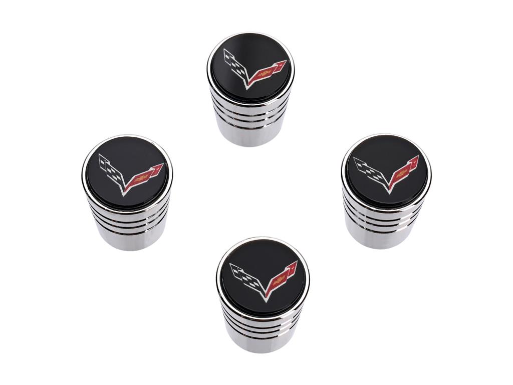 C7 Logo Chrome Tappered Valve Stem Caps