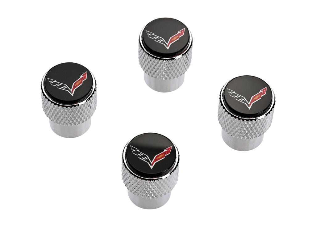 C7 Logo Chrome Knurled Valve Stem Caps