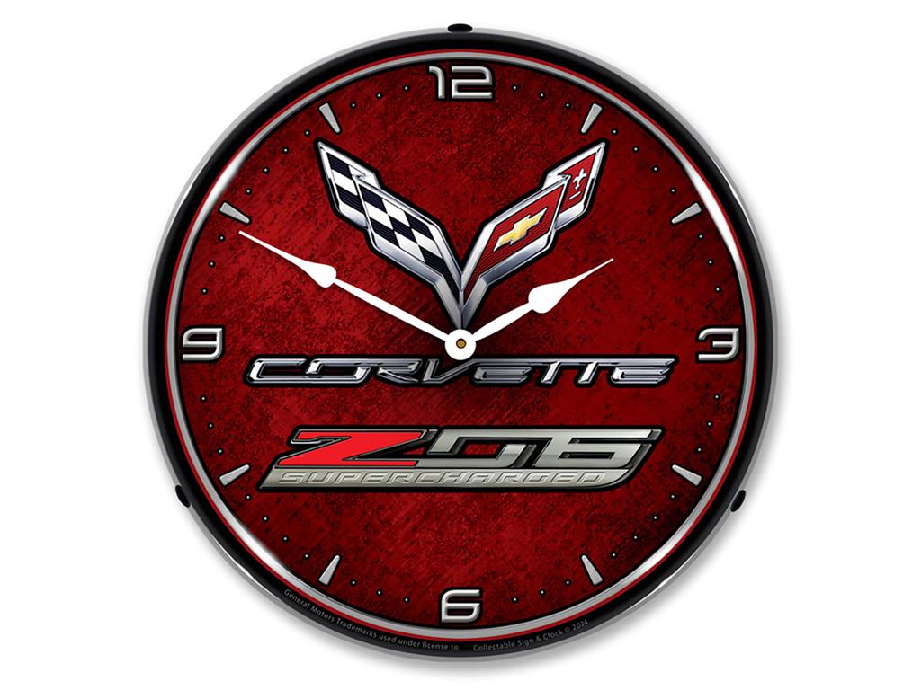 C7 Corvette Z06 Maroon Backlit Lighted Clock