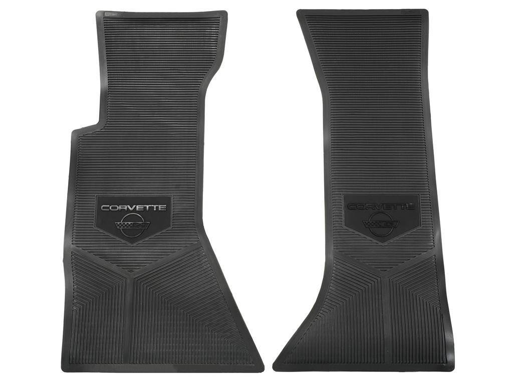 1984-1990 Floor Mats - Black Vinyl With C4 Logo