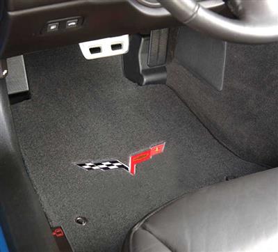 2007-2013 Velourtex Floor Mat - Ebony With C6 Flag - 2007 Late - 2013 Early