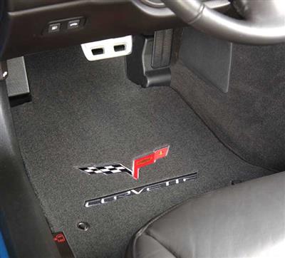 2007-2013 Velourtex Floor Mat-Ebony W/C6 Flag And Script - 2007 Late - 2013 Ear