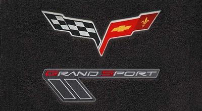 2013 Floor Mats - Red & Silver C6 Grand Sport Double Emblem - Lloyd Design 2013L
