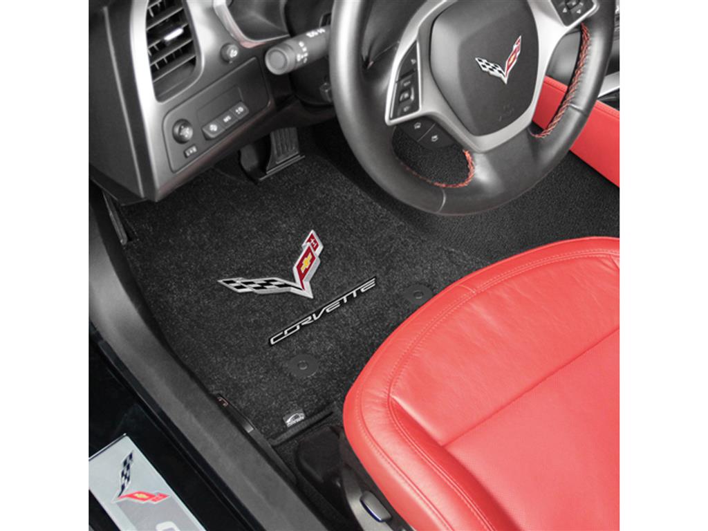 2014-2019 Floor Mat-C7 Cross Flag Emblem W/Silver Corvette Script Lloyd Design