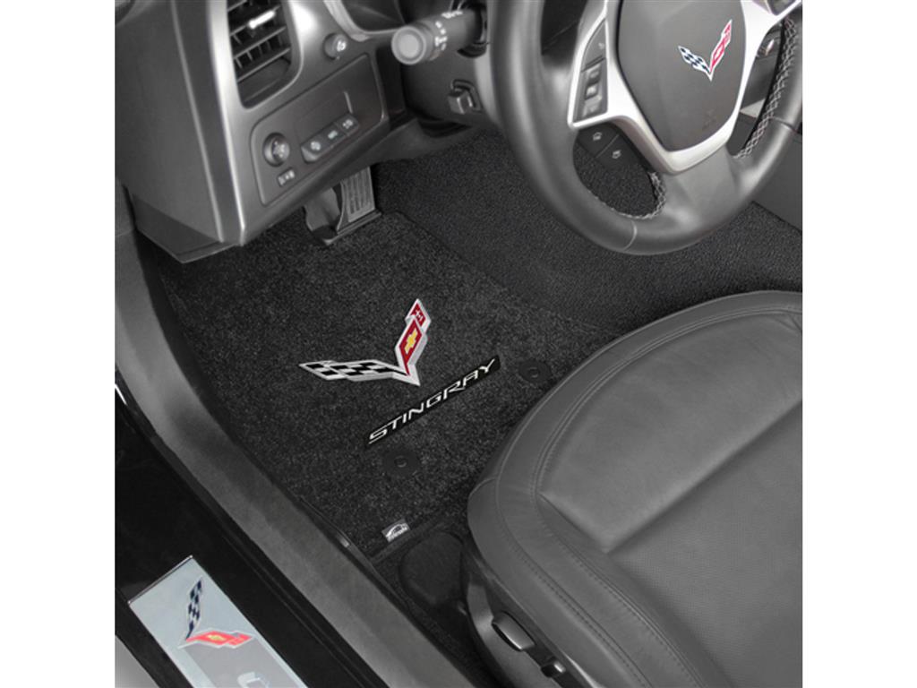 2014-2019 Floor Mat-C7 Cross Flag Emblem & Silver Stingray Script - Lloyd Design