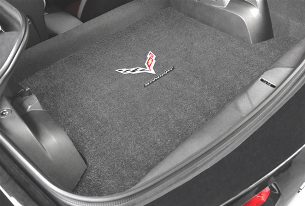 2014-2019 Black Cargo Mat - C7 Cross Flag Emblem & Silver Stingray Script
