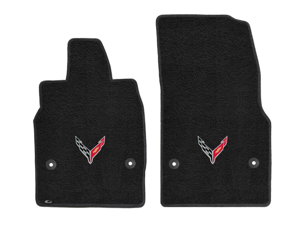 2020-2027 Ebony / Black Lloyds C8 Cross Flag Emblem Floor Mats