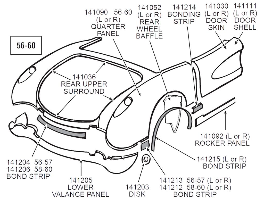 58-60 Rear Body Panel - Rear Upper Hand Laid (ND)