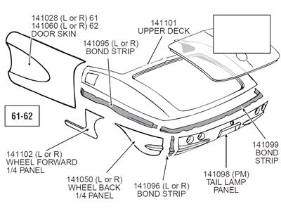 61-62 Quarter Panel Bonding Strip - Left Upper Press Moulded (ND)