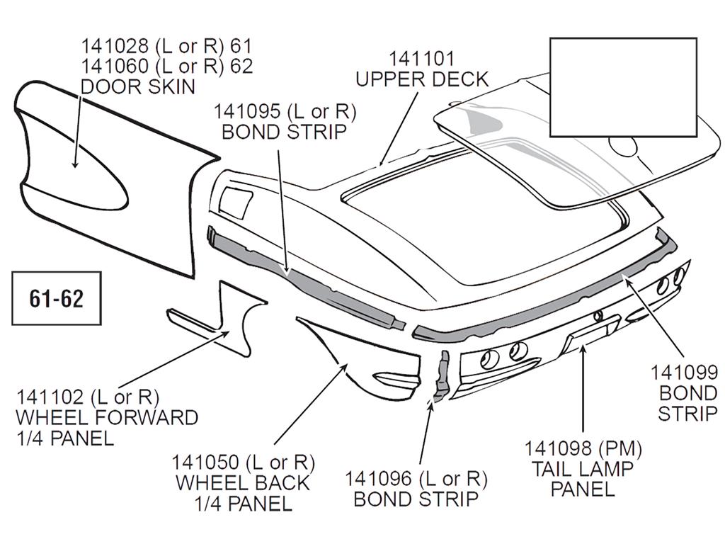61-62 Tail Light Body Panel - Press Moulded