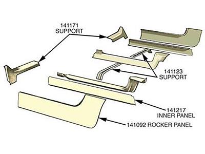 56-62 Right Hand Front Fiberglass Floor Support Press Moulded