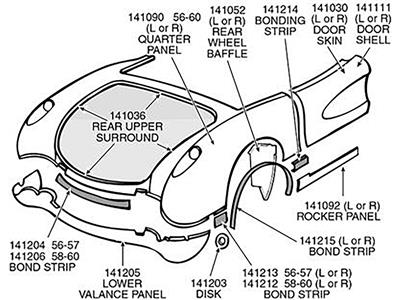 56-60 Quarter Panel Bonding Strip - Left Front Rear To Rocker Press Moulded (ND)
