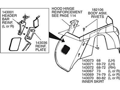 80-82 Right Hand Inner Fender Skirt Press Moulded