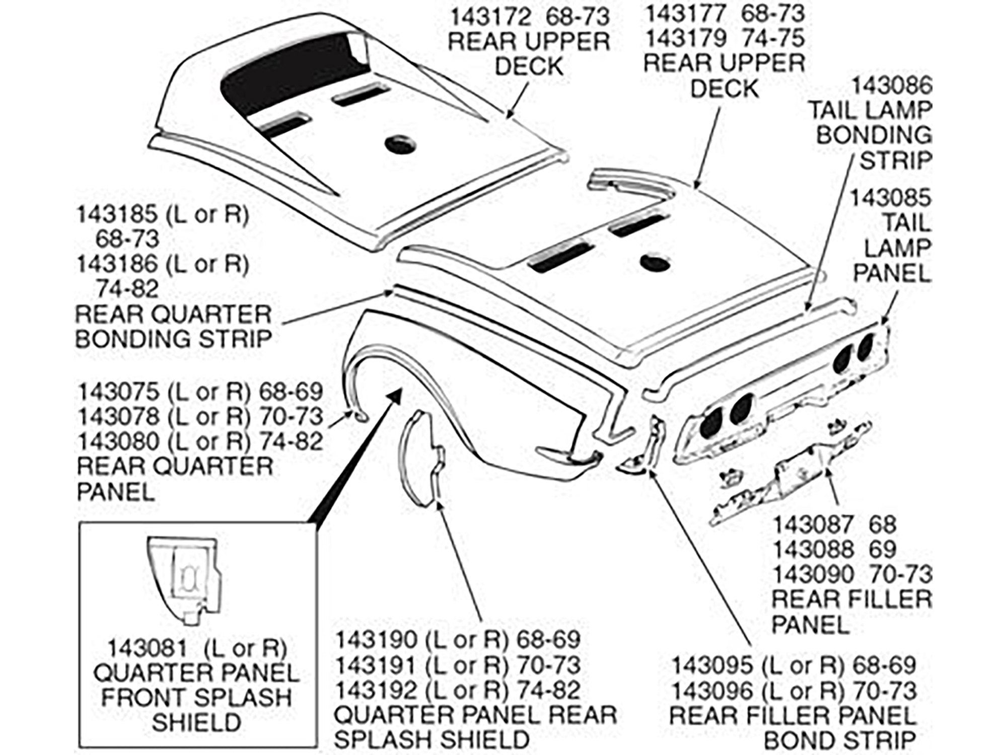 68-73 Body Rear Upper Deck - Convertible Press Moulded