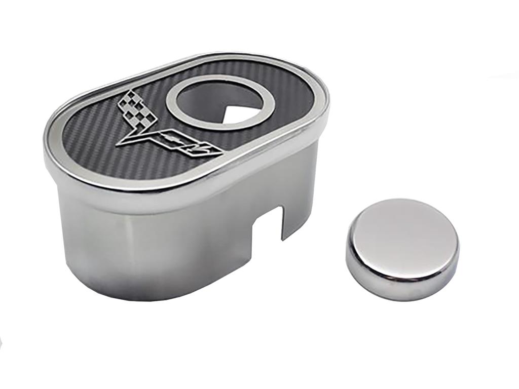 05-13 Deluxe Stainless Master Cylinder Cover w/Corvette Emblem Year: 2005-2008 Accessory Color: Black