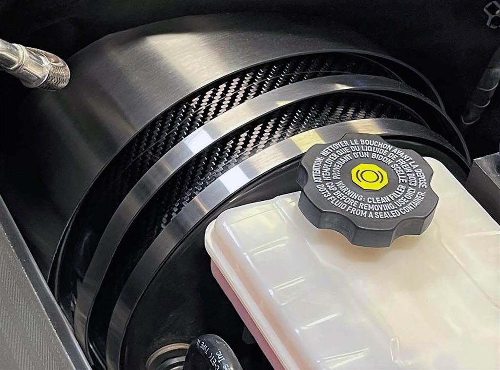 14-19 Carbon Fiber Brake Booster Cover w/Brushed Stainless Trim