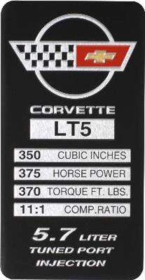 90 Console Engine Spec Plate - Lt5 Zr-1 "Discontinued"