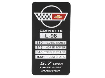 90 Console Engine Spec Plate - L98 *Discontinued*