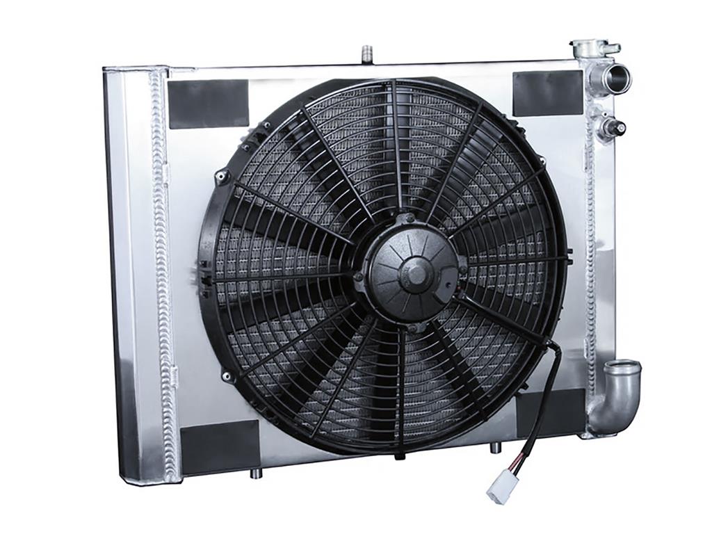 61-62 w/Auto LS Conversion Direct Fit Aluminum Radiator & Fan Combo Radiator Finish: Natural
