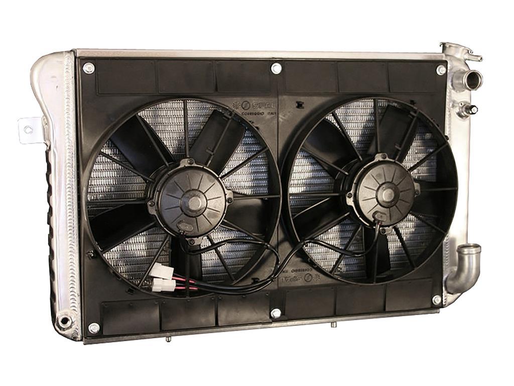 66-67 327 w/4-spd LS Conversion Direct Fit Aluminum Radiator & Fan Combo (427 Style) Radiator Finish: Natural