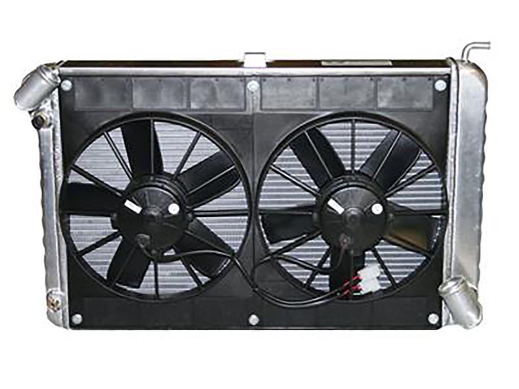 63-65 327 w/4-spd Conversion Direct Fit Aluminum Radiator & Fan Combo (427 Style) Radiator Finish: Natural