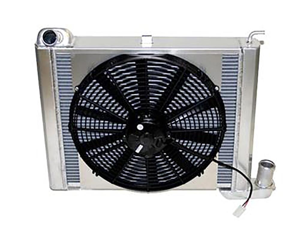 63-67 327 & 68-72 350 4-spd w/o AC Direct Fit Aluminum Radiator & Fan Combo Radiator Finish: Natural