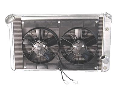 73-76 350/454 w/Auto Direct Fit Aluminum Radiator & Fan Combo Radiator Finish: Natural