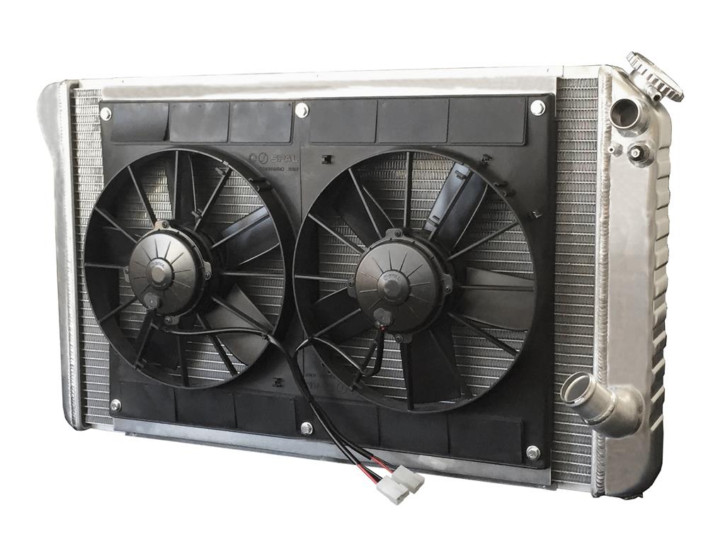 73-76 350/454 w/4-spd LS Conversion Direct Fit Aluminum Radiator & Fan Comb Radiator Finish: Natural
