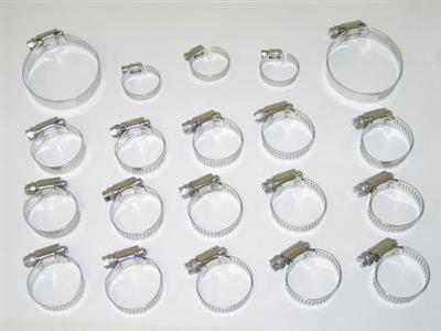 84 Radiator Hose Clamp Assortment - Polished Stainless Steel - 20 Pieces