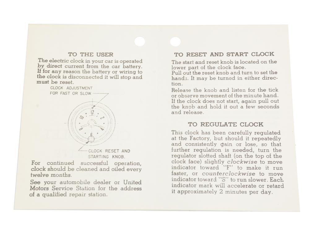 53-57 Clock Instruction Sheet