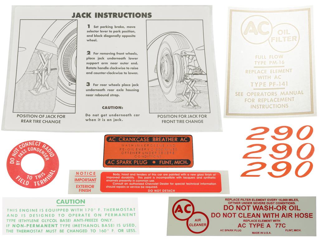 58 Decal Set - 290 Horsepower - 9 Pieces