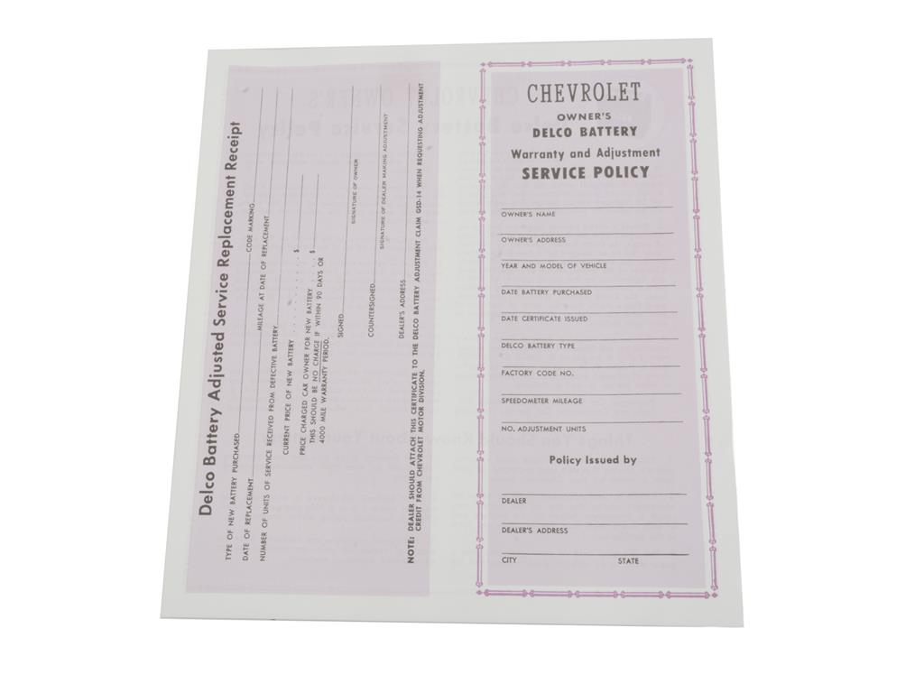56-61 Battery Warranty Card