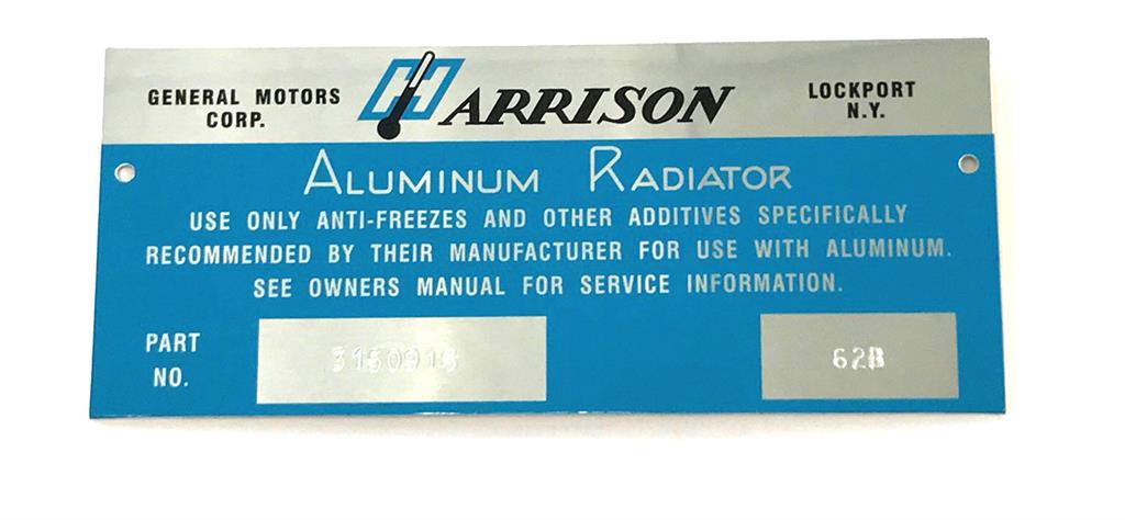 60-62 Radiator Metal Plate – Harrison (Dated)