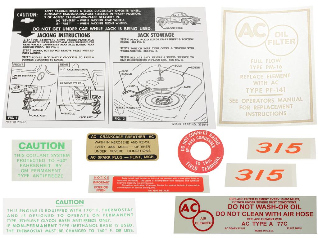 61 Decal Set - 315 Horsepower - 9 Pieces