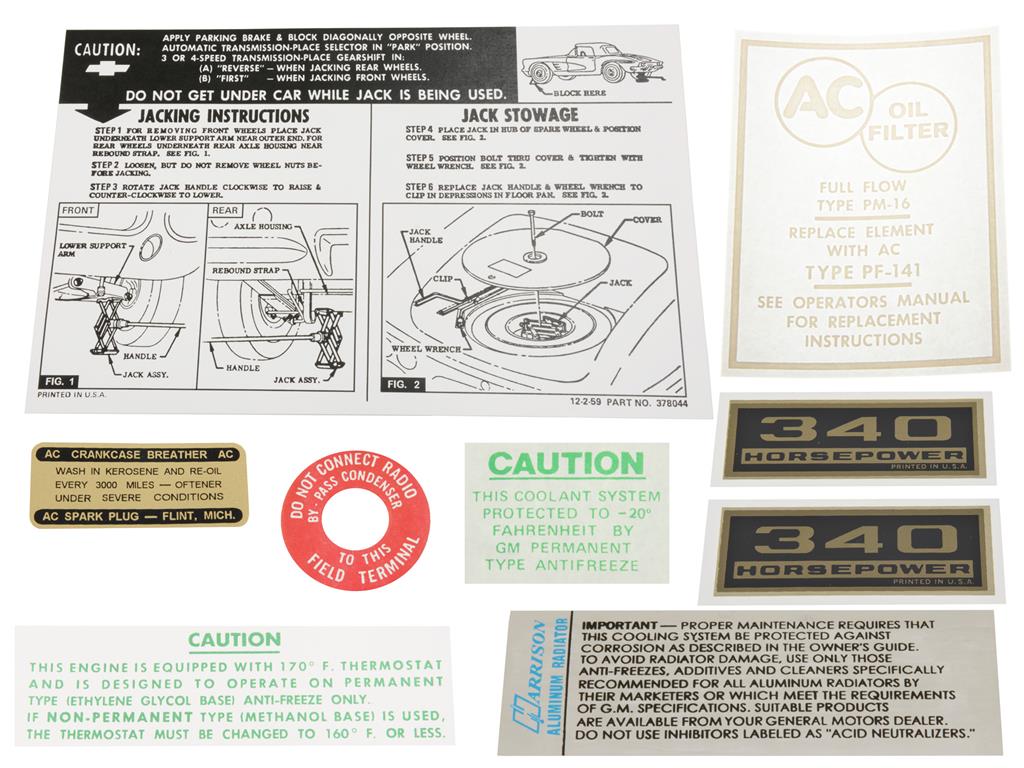62 Decal Set - 340 Horsepower - 9 Pieces