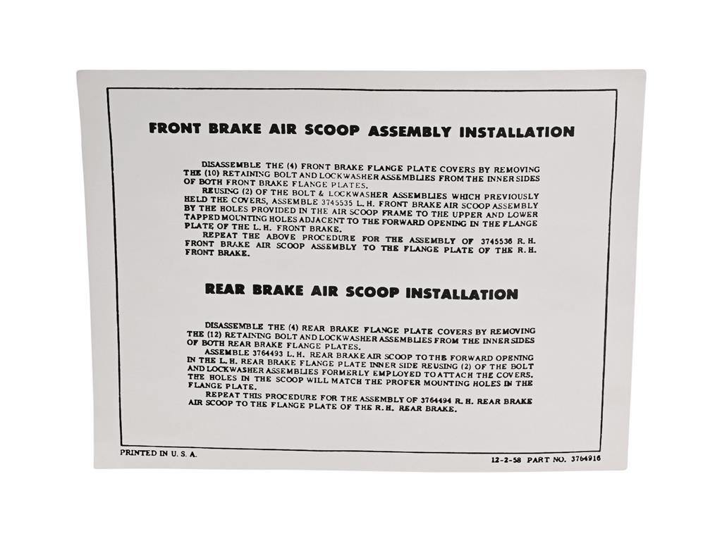 1959-1962 H.D. Brakes Instructions Decal "USE 261215"