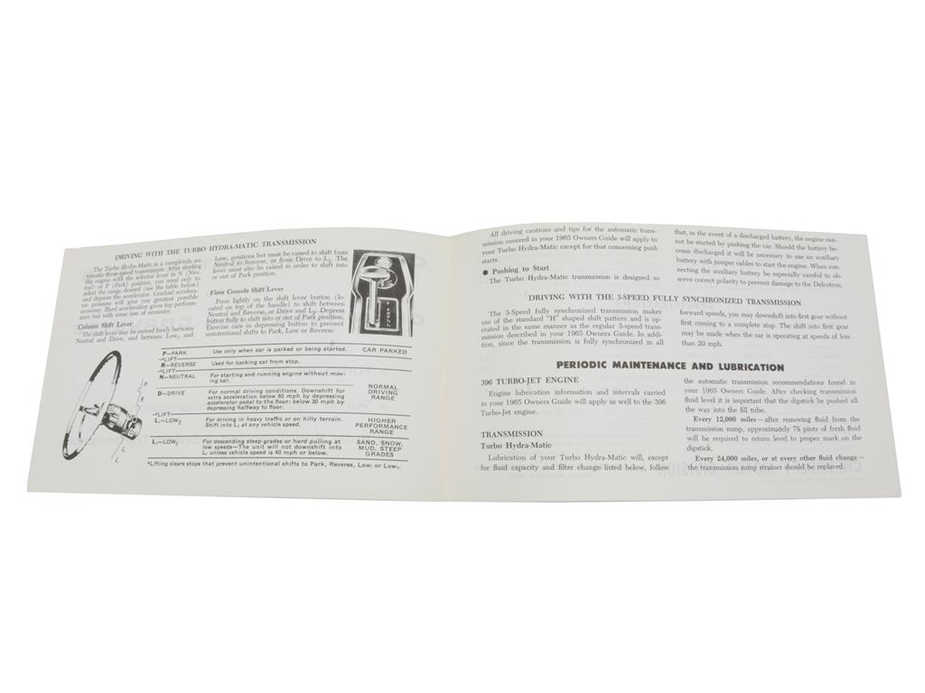 65 Owners Manual Engine Insert - 396 For Owners Manual