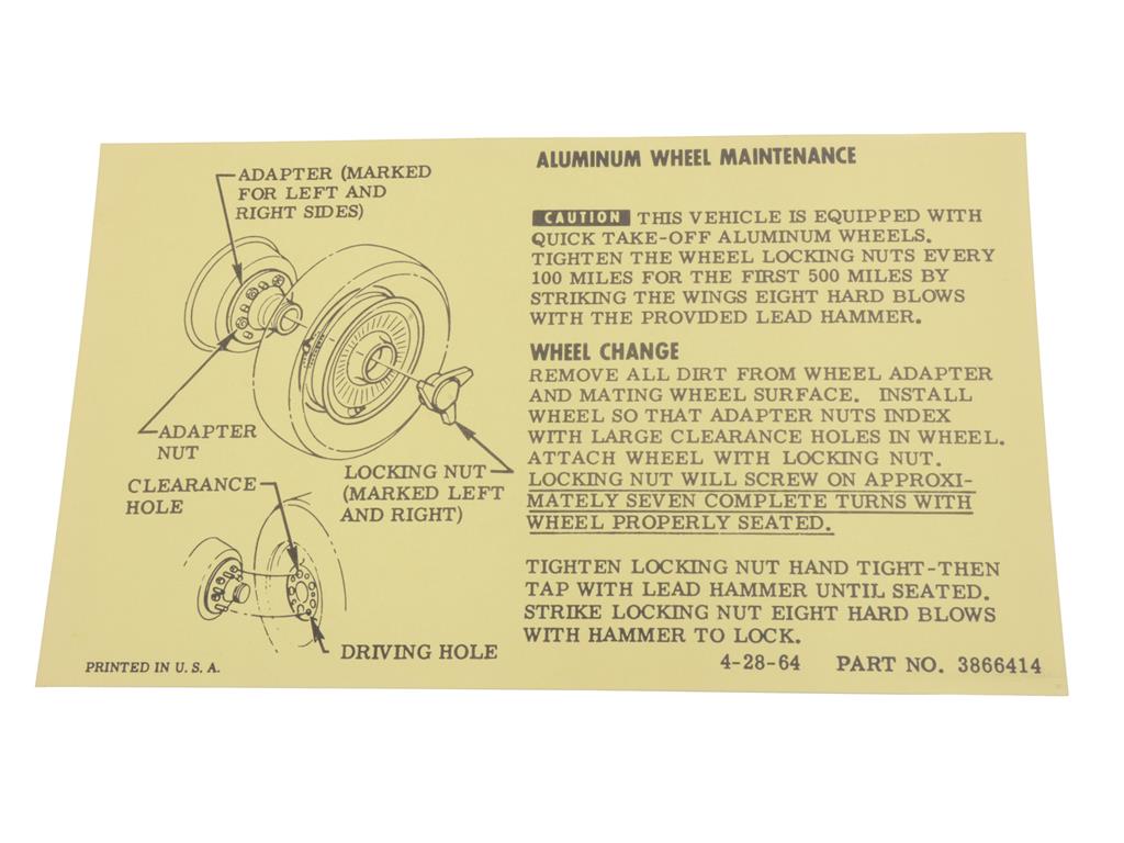 65-66 Knock-Off Wheel Maintenance Decal