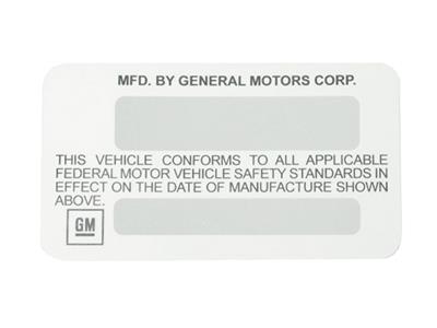 75-77 Door Decal - Vehicle Certification Label *Discontinued* USE 263059*