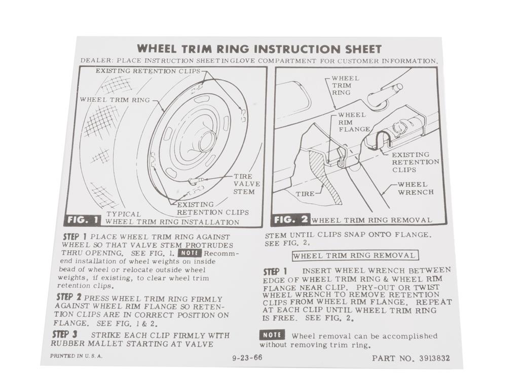 67-72 Wheel Trim Ring Instruction Card