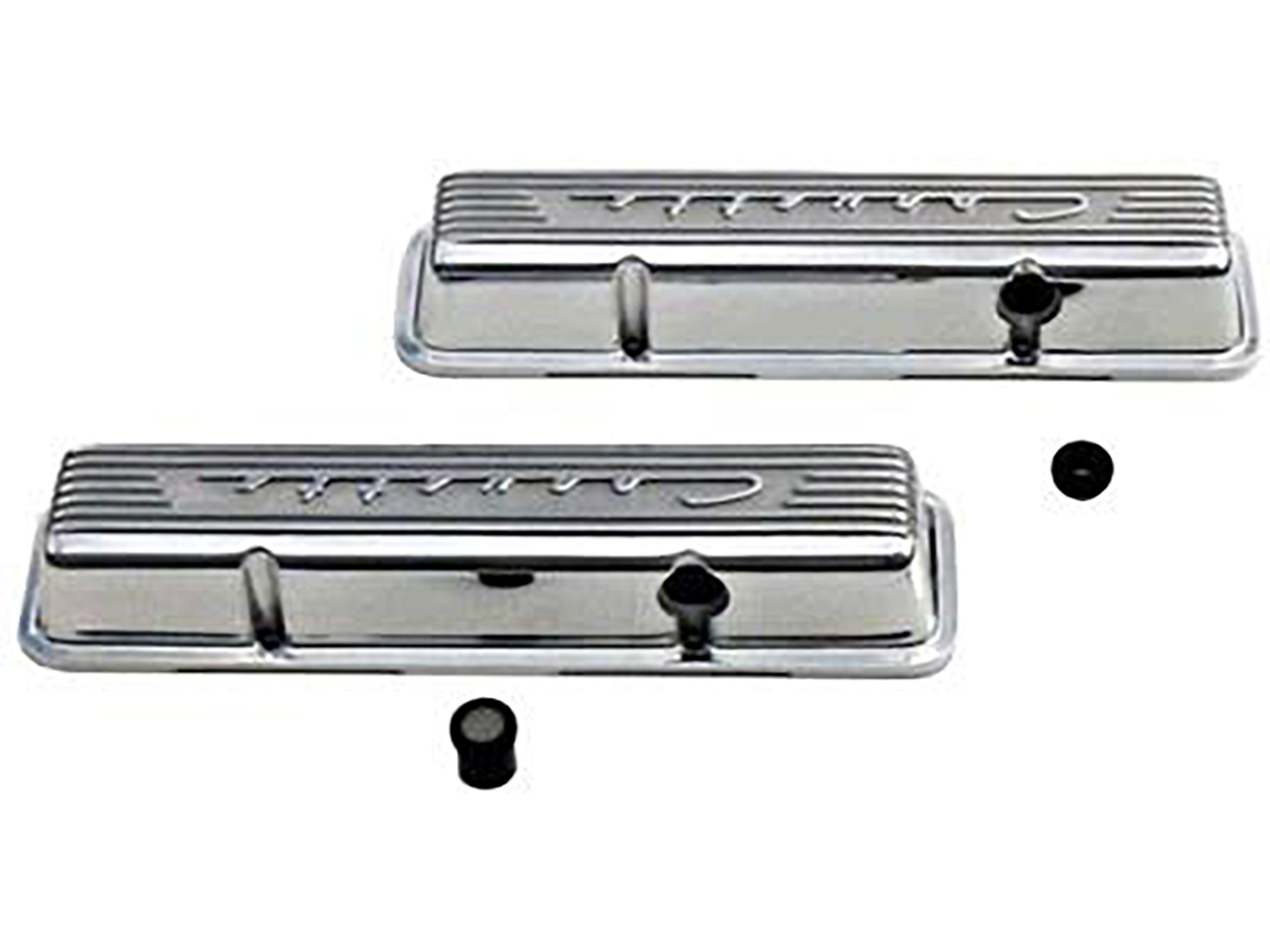 59-82 Valve Covers - 283 / 327 / 350 Ribbed w/PCV & Breather Holes Polished (ND)