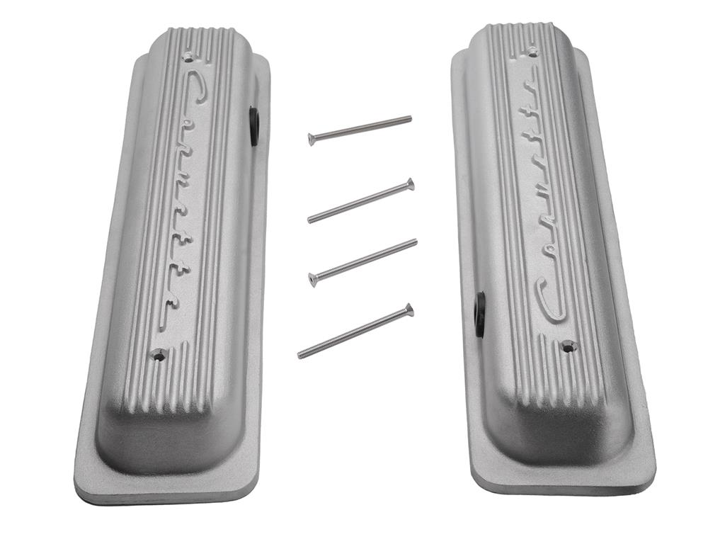87-91 Valve Cover - With Corvette Script And Fins - Cast Finish - Pair (ND)