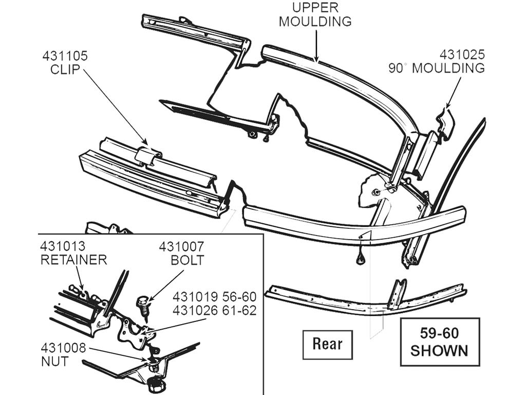 56-62 Hard Top Rear Window Retainer T-Bolt (7/8)