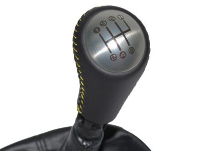 08-13 Shifter Knob - Black Leather With Yellow Stitching - 6 Speed